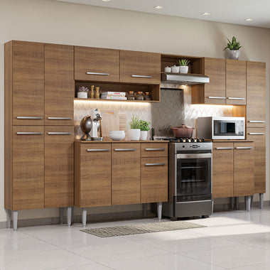 Combo completo de Cocina 325 cm 15 Puertas 1 Cajón Marrón Emilly Madesa