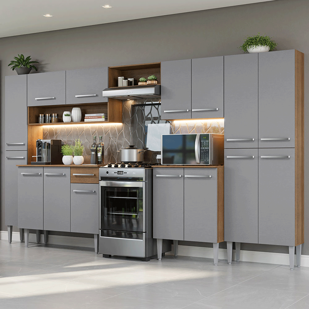 Combo Completo de Cocina 325 cm Marrón/Gris Emilly Madesa 02