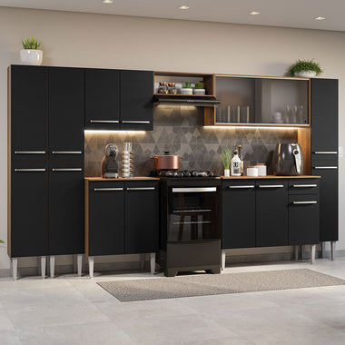 Combo completo de Cocina 325 cm 15 Puertas 1 Cajón Marrón/Negro Emilly Madesa