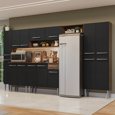 Combo completo de Cocina 325 cm 15 Puertas 1 Cajón Marrón/Negro Emilly Madesa