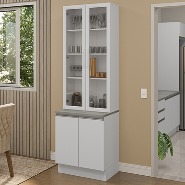 Kit Bajo Mesada y Cristalero 70 cm 4 Puertas Blanco Glamy Madesa