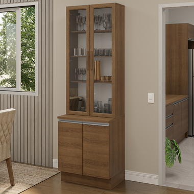 Kit Bajo Mesada y Cristalero 70 cm 4 Puertas Marrón Glamy Madesa