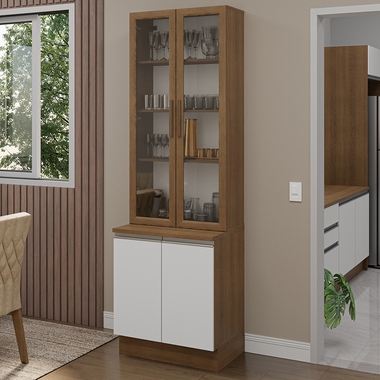Kit Bajo Mesada y Cristalero 70 cm 4 Puertas Marrón/Blanco Glamy Madesa