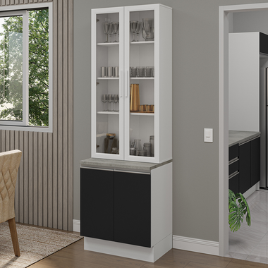 Kit Bajo Mesada y Cristalero 70 cm 4 Puertas Blanco/Negro Glamy Madesa