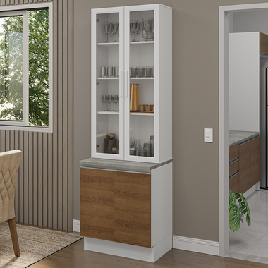 Kit Bajo Mesada y Cristalero 70 cm 4 Puertas Blanco/Marrón Glamy Madesa