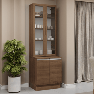 Kit Bajo Mesada y Cristalero 70 cm 4 Puertas Marrón Glamy Madesa