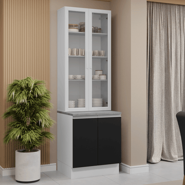 Kit Bajo Mesada y Cristalero 70 cm 4 Puertas Blanco/Negro Glamy Madesa