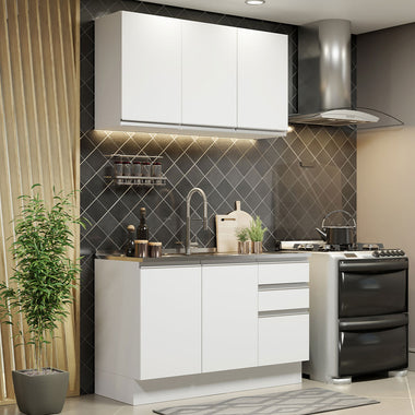 Cocina Compacta 120 cm 5 Puertas 3 Cajones Sin Mesada Blanco Glamy Madesa