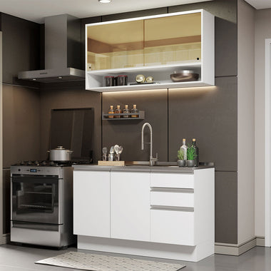 Cocina Compacta 120 cm 4 Puertas 3 Cajones Sin Mesada Blanco Glamy Madesa