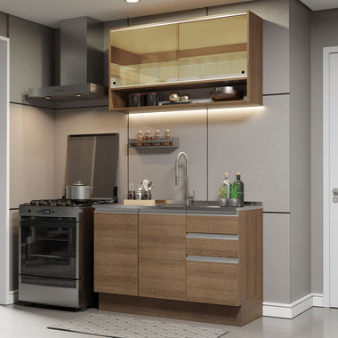 Cocina Compacta 120 cm 4 Puertas 3 Cajones Sin Mesada Marrón Glamy Madesa