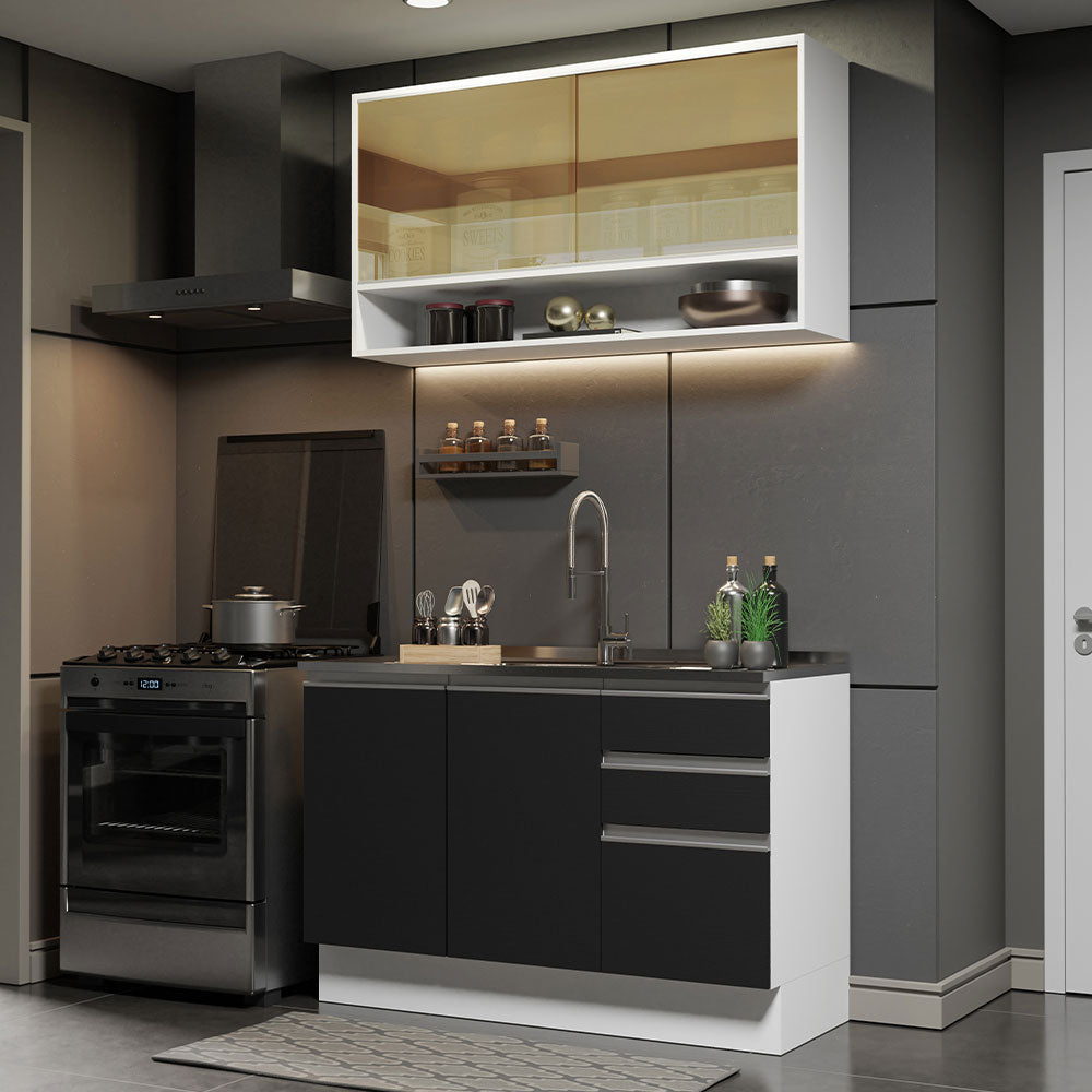 Combo de Cocina 120cm Glamy Madesa 02 Blanco/Negro