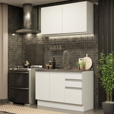 Cocina Compacta 120 cm 4 Puertas 3 Cajones Sin Mesada Blanco Glamy Madesa
