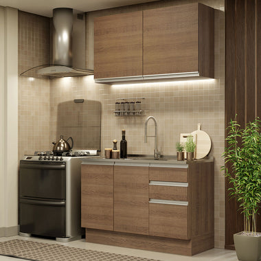 Cocina Compacta 120 cm 4 Puertas 3 Cajones Sin Mesada Marrón Glamy Madesa