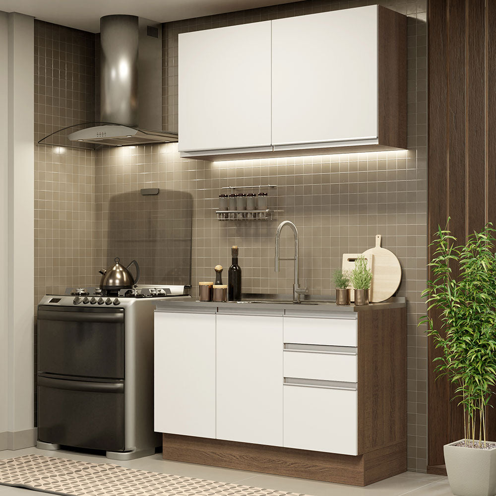 Combo de Cocina 120cm Glamy Madesa 03 Marrón/Blanco