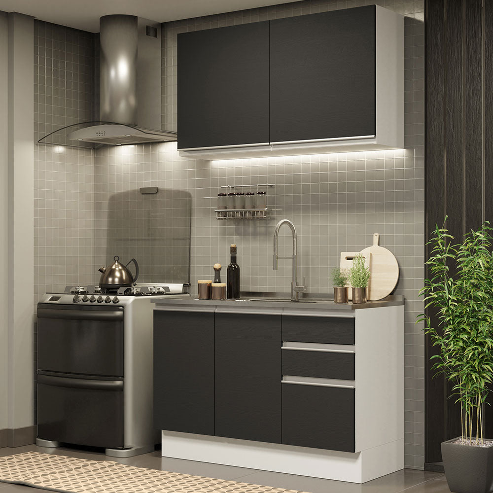 Combo de Cocina 120cm Glamy Madesa 03 Blanco/Negro