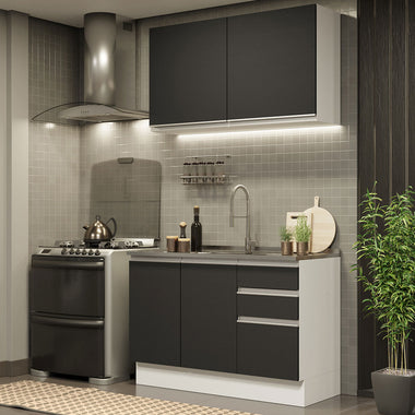 Cocina Compacta 120 cm 4 Puertas 3 Cajones Sin Mesada Blanco/Negro Glamy Madesa