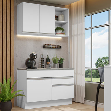 Cocina Compacta 120 cm 3 Puertas 2 Cajones Blanco Glamy Madesa