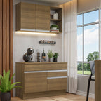 Cocina Compacta 120 cm 3 Puertas 2 Cajones Marrón Glamy Madesa