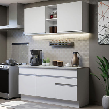 Cocina Compacta 150 cm 4 Puertas 2 Cajones Blanco Glamy Madesa