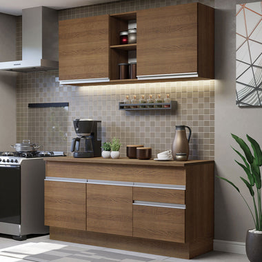 Cocina Compacta 150 cm 4 Puertas 2 Cajones Marrón Glamy Madesa