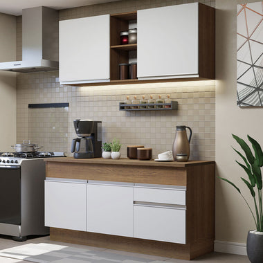 Cocina Compacta 150 cm 4 Puertas 2 Cajones Marrón/Blanco Glamy Madesa