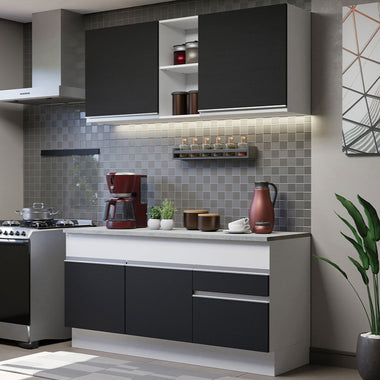 Cocina Compacta 150 cm 4 Puertas 2 Cajones Blanco/Negro Glamy Madesa