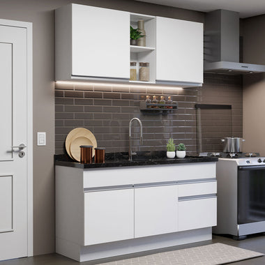 Cocina Compacta 150 cm 4 Puertas 2 Cajones Sin Mesada Blanco Glamy Madesa