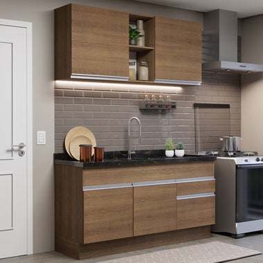 Cocina Compacta 150 cm 4 Puertas 2 Cajones Sin Mesada Marrón Glamy Madesa