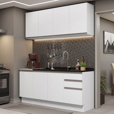 Cocina Compacta 160 cm 7 Puertas 3 Cajones Sin Mesada Blanco Glamy Madesa