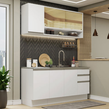 Cocina Compacta 160 cm 6 Puertas 3 Cajones Sin Mesada Blanco Glamy Madesa
