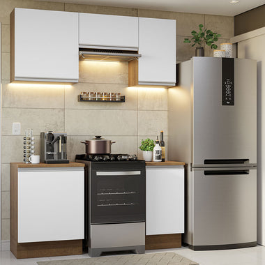 Cocina Compacta 160 cm 5 Puertas Marrón/Blanco Glamy Madesa