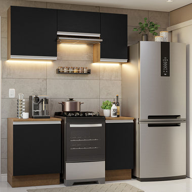 Cocina Compacta 160 cm 5 Puertas Marrón/Negro Glamy Madesa
