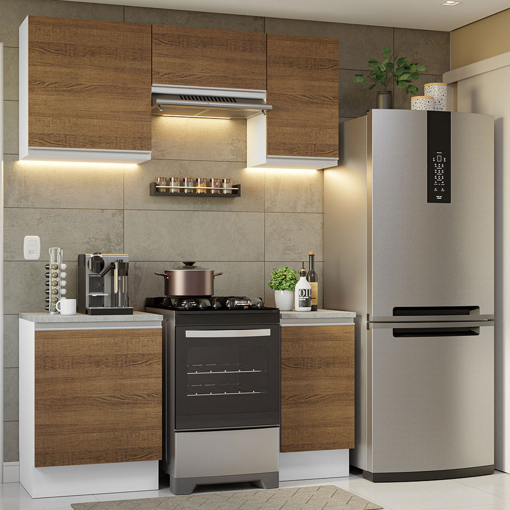 Combo de Cocina Compacta 160cm Blanco/Marrón Glamy Madesa 07