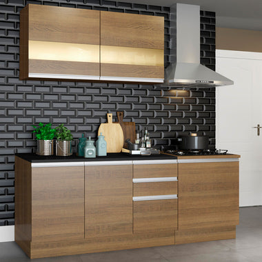 Cocina Compacta 180 cm 5 Puertas 3 Cajones Sin Mesada Marrón Glamy Madesa