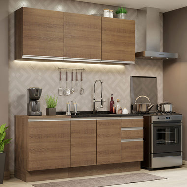 Cocina Compacta 180 cm 6 Puertas 3 Cajones Sin Mesada Marrón Glamy Madesa