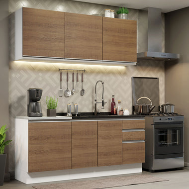 Cocina Compacta 180 cm 6 Puertas 3 Cajones Sin Mesada Blanco/Marrón Glamy Madesa