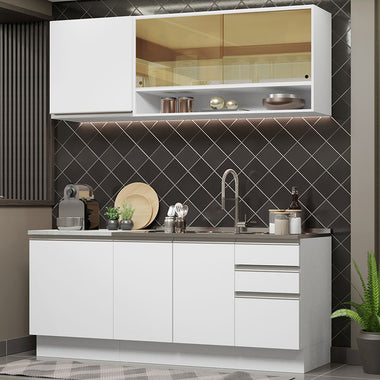 Cocina Compacta 180 cm 6 Puertas 3 Cajones Sin Mesada Blanco Glamy Madesa