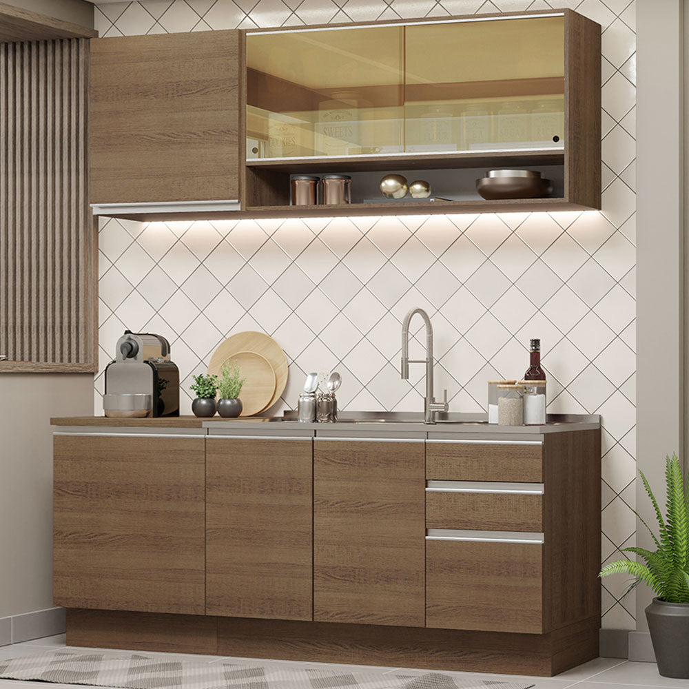 Cocina Compacta 180 cm 6 Puertas 3 Cajones Sin Mesada Marrón Glamy Madesa 06