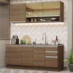 Cocina Compacta 180 cm 6 Puertas 3 Cajones Sin Mesada Marrón Glamy Madesa 06