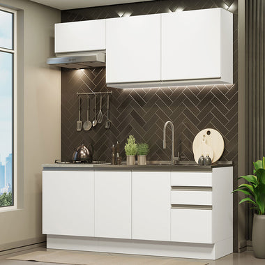Cocina Compacta 180 cm 6 Puertas 3 Cajones Sin Mesada Blanco Glamy Madesa