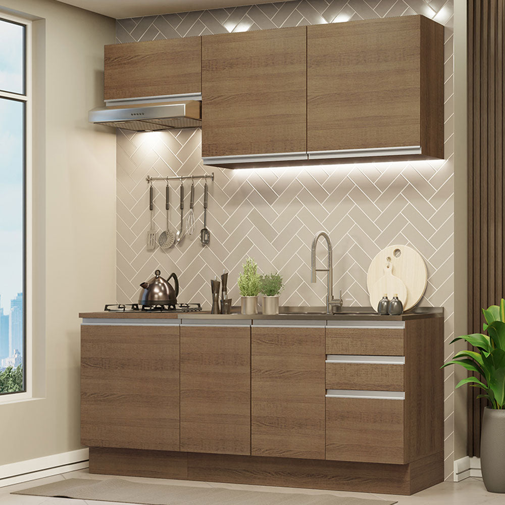 Cocina Compacta 180 cm 6 Puertas 3 Cajones Sin Mesada Marrón Glamy Madesa 07