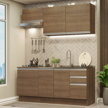 Cocina Compacta 180 cm 6 Puertas 3 Cajones Sin Mesada Marrón Glamy Madesa