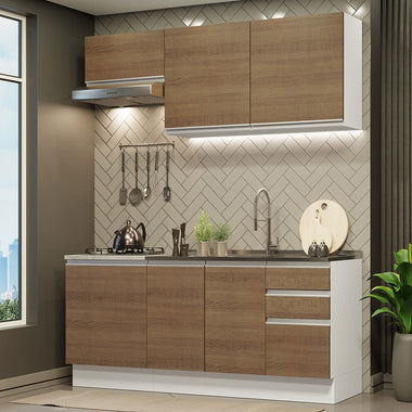 Cocina Compacta 180 cm 6 Puertas 3 Cajones Sin Mesada Blanco/Marrón Glamy Madesa