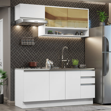 Cocina Compacta 180 cm 6 Puertas 3 Cajones Sin Mesada Blanco Glamy Madesa