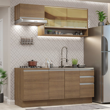 Cocina Compacta 180 cm 6 Puertas 3 Cajones Sin Mesada Marrón Glamy Madesa