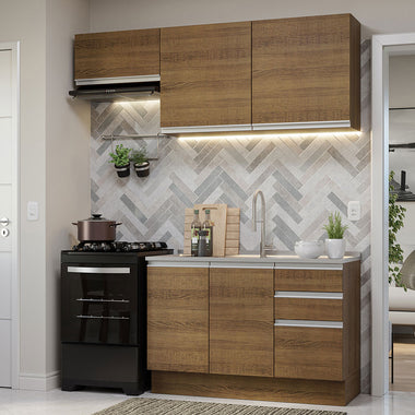Cocina Compacta 180 cm 5 Puertas 3 Cajones Sin Mesada Marrón Glamy Madesa