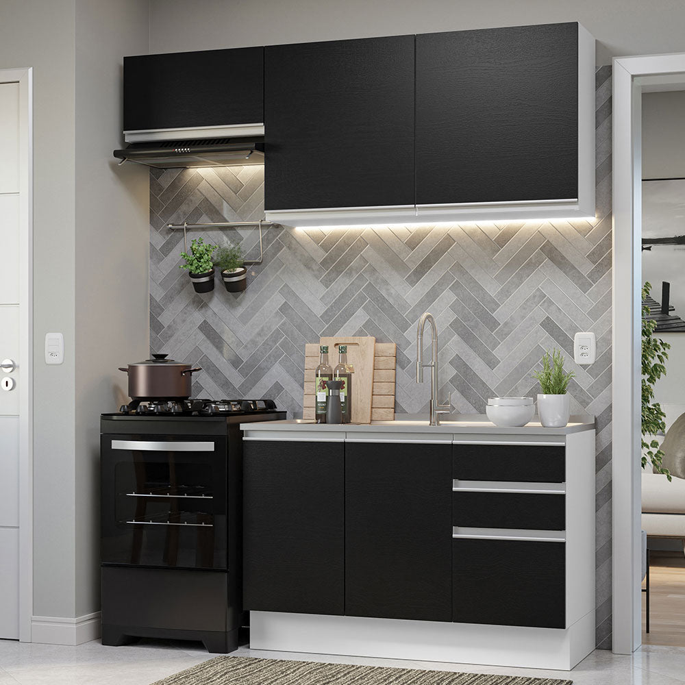 Combo de Cocina Compacta 180cm Blanco/Negro Glamy Madesa 09