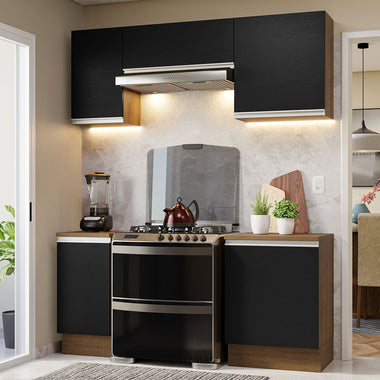 Cocina Compacta 180 cm 5 Puertas Marrón/Negro Glamy Madesa