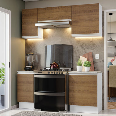 Cocina Compacta 180 cm 5 Puertas Blanco/Marrón Glamy Madesa