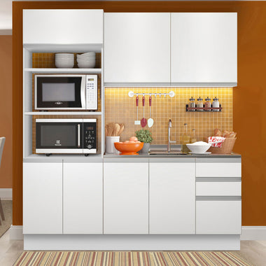 Cocina Compacta 190 cm 7 Puertas 3 Cajones Sin Mesada Blanco Glamy Madesa
